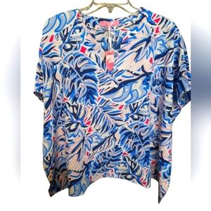 NWT Simple Southern Small Women's Blue and Pink Drape Multicolor Top/Coverup